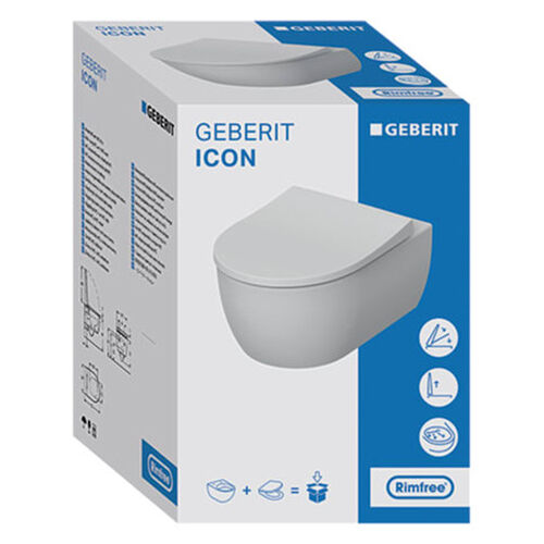 GEBERIT iCon Wand-Tiefspül-WC spülrandlos 6l 355x530 mm mit WC-Sitz Absenkautomatik weiß 500784011