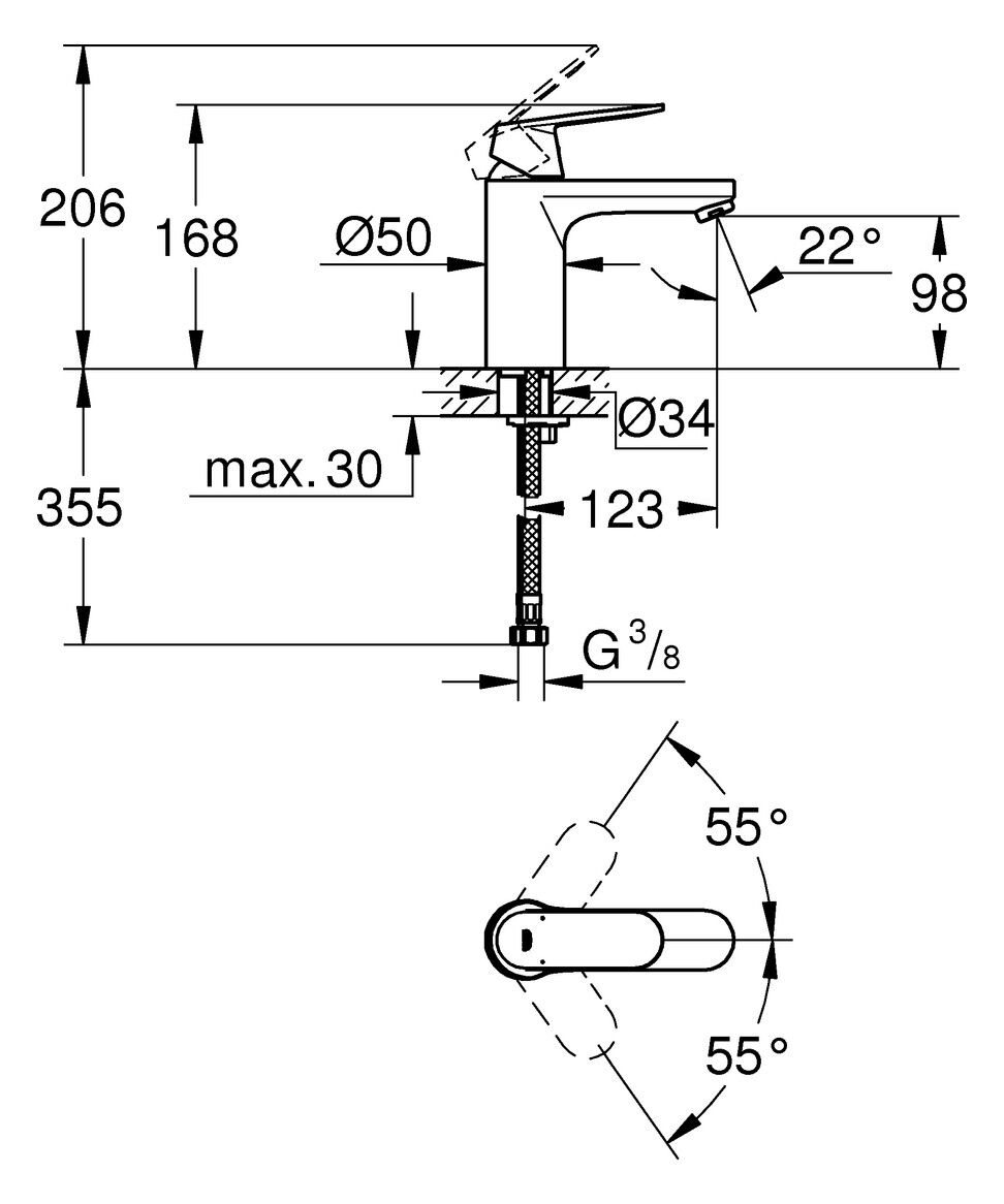 Grohe Einhand Waschtischbatterie Eurosmart Cosmopolitan 23327 M Size Einlochmontage Glatter 1349